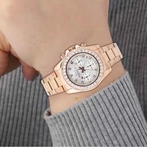 Genoa Finest CZ Multi-Function Movement Watch in ion Plated RG Stainless Steel.